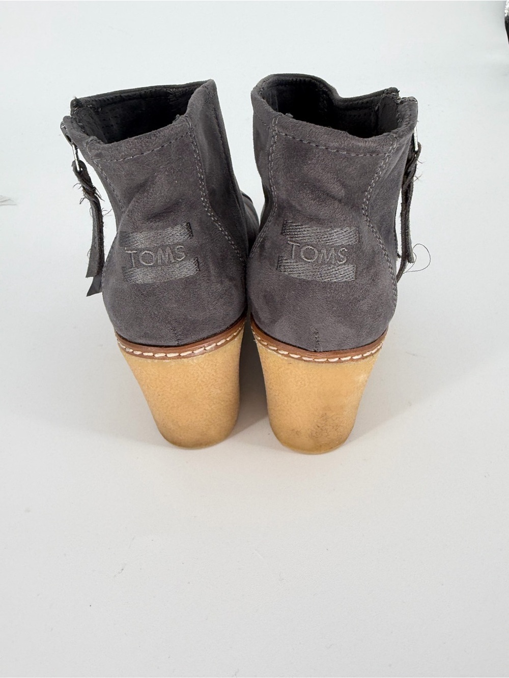 Toms Gray Suede Ankle Booties with Side Zip - Picture 3 of 7